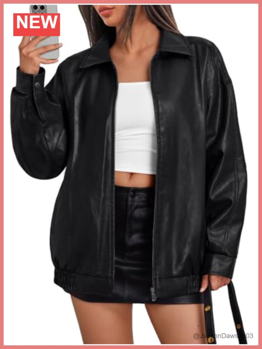 Oversized Faux Leather Jacket Women Moto Bomber Vegan Leather Coat